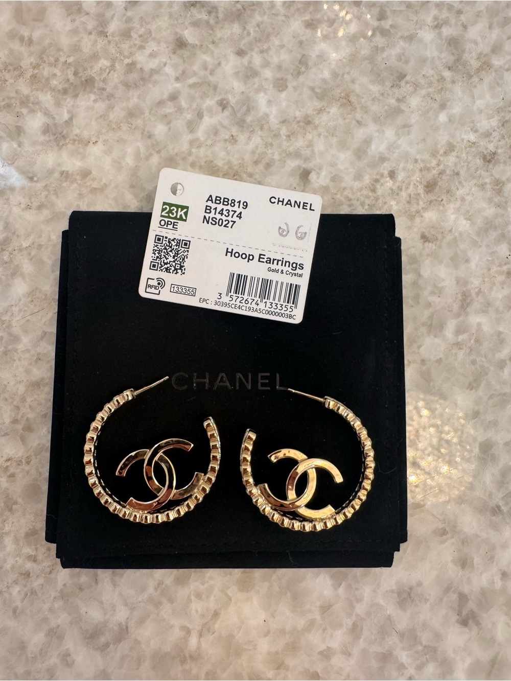 Chanel Gold Tone CC Hoop Earrings